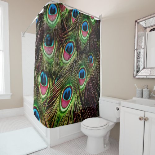 art deco teal green turquoise peacock feather shower curtain