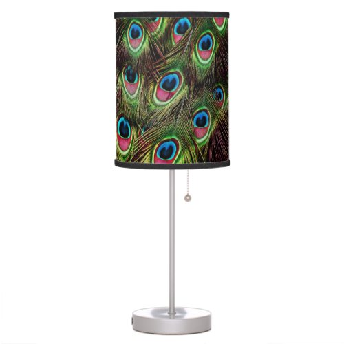 art deco teal green turquoise peacock feather table lamp