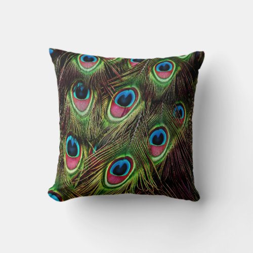 art deco teal green turquoise peacock feather throw pillow
