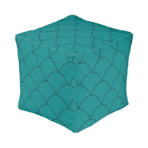 Art Deco Teal Scales Design Pouf