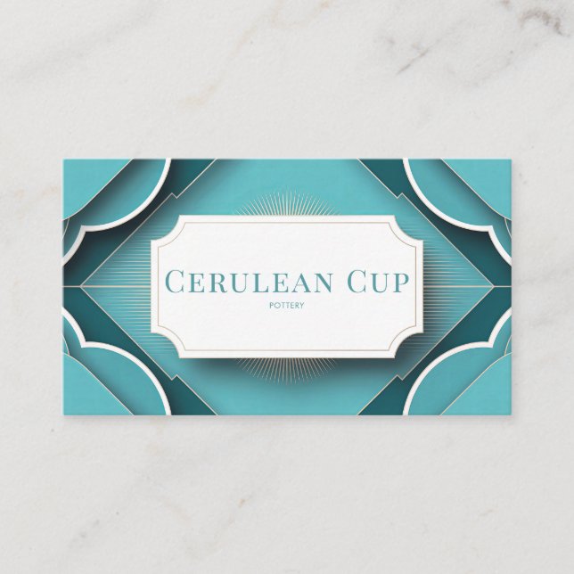 Art Deco Teal Scallop Frame Geometric Modern Business Card (Front)