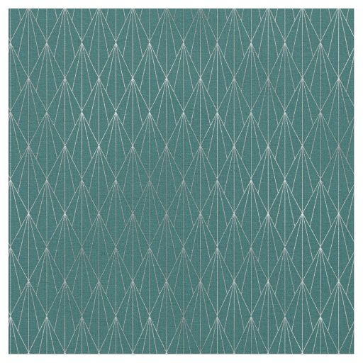 Art Deco Teal Silver Diamond Fan Fabric