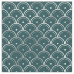 Art Deco Teal Silver Scales Dots Fabric