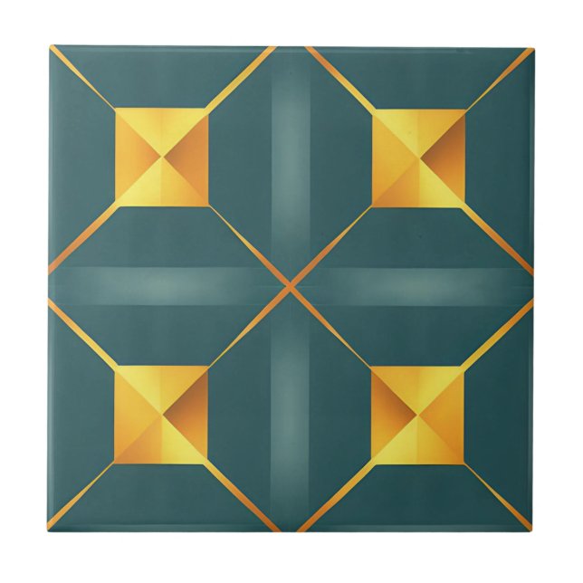 Art Deco Teal Squares Tile (Front)