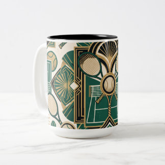 Art Deco Tennis - Emerald Green & Gold Rackets Two-Tone Coffee Mug