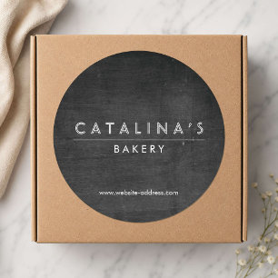 Art Deco Text on Black Wood Bakery, Food Classic Round Sticker
