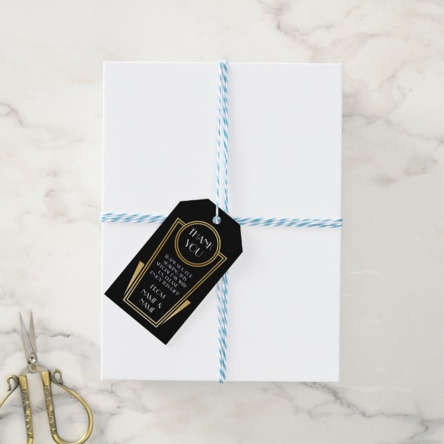 Art Deco Thank You 20s Tags Black Gold Wedding