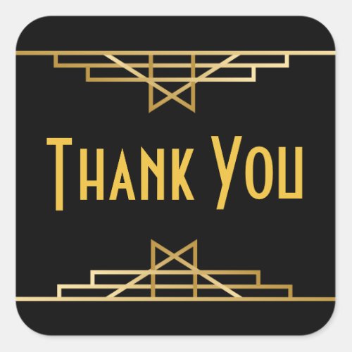 Art Deco Thank You Black  Gold Gatsby Wedding Square Sticker