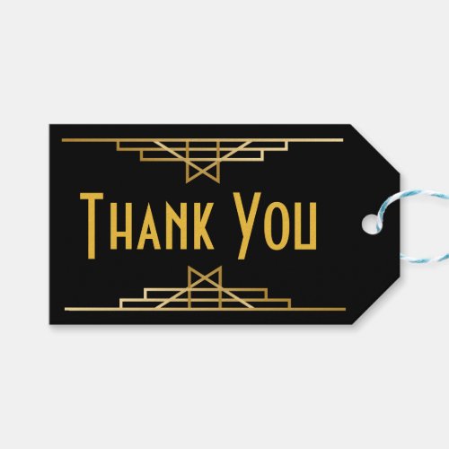 Art Deco Thank You Black  Gold Great Gatsby Party Gift Tags