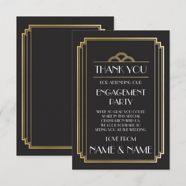 Art Deco Thank You Engagement Wedding Cards (Front/Back)