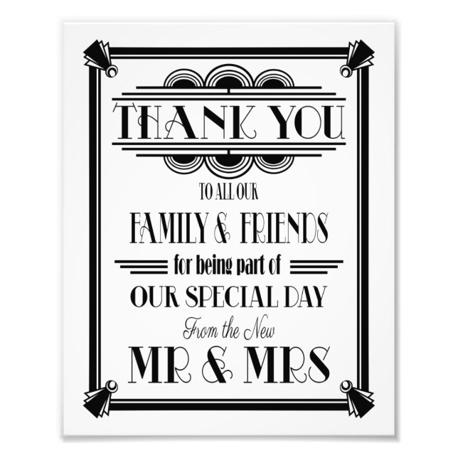 art deco, Thank You sign, wedding sign BLACK TEXT (Front)