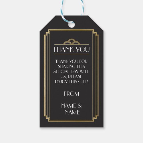 Art Deco Thank you Tags Black Gold Wedding