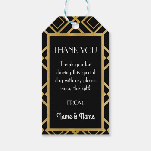 Art Deco Thank you Tags Gold Tags Wedding