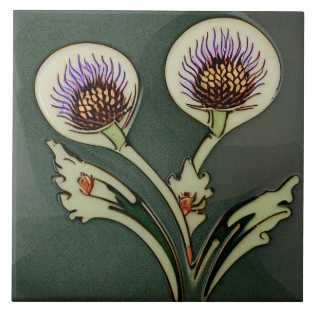 Art Deco Thistle Wall Decor Art Nouveau Ceramic Ti Tile (Front)