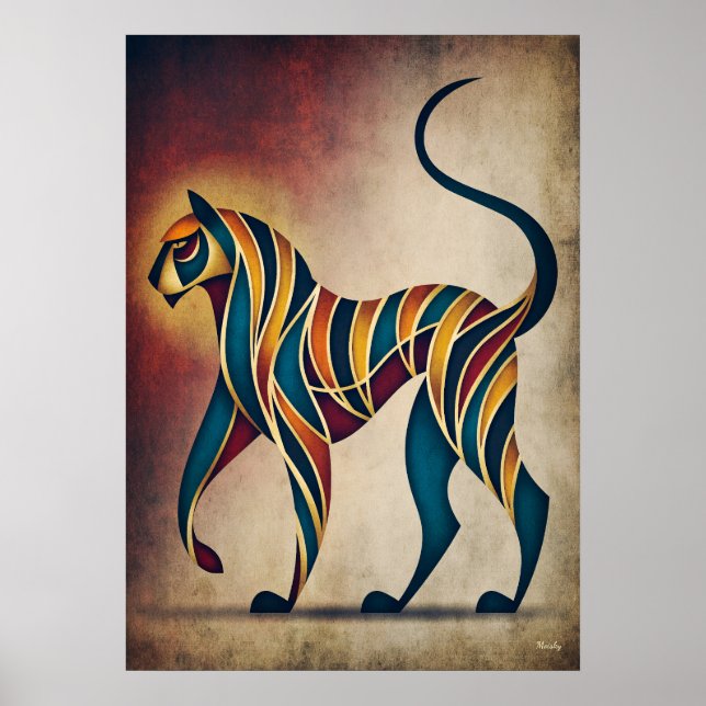 Art Deco Tiger Abstract Geometric Animal Wall Art (Front)