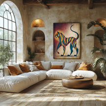 Art Deco Tiger Abstract Geometric Animal Wall Art