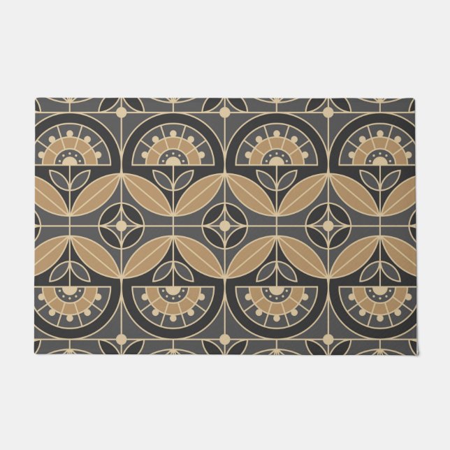 Art Deco Tile Floral 2 (gray and sand) Doormat (Front)