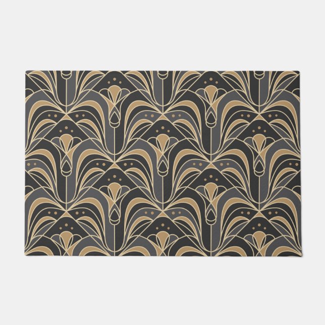 Art Deco Tile Floral. Bluebell flower Doormat (Front)