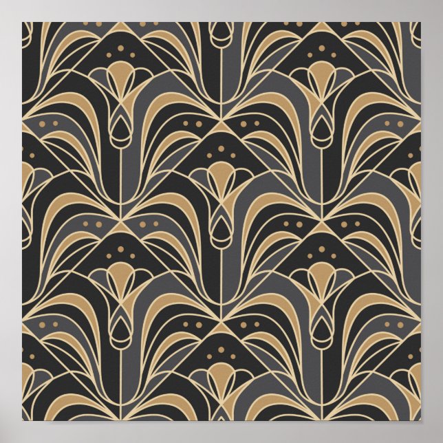 Art Deco Tile Floral. Bluebell flower Poster (Front)