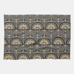 Art Deco Tile Floral (gray and sand) Kitchen Towel