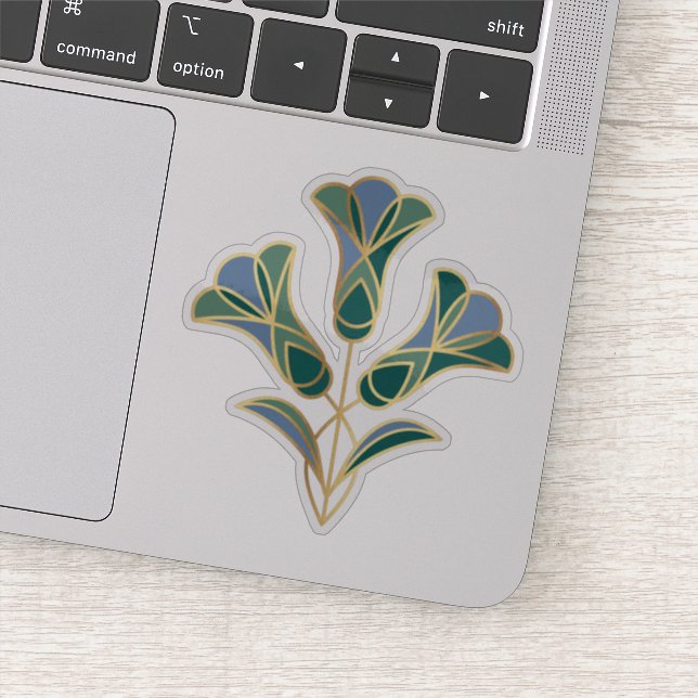 Art Deco Tile Floral. Green, Blue and Gold Sticker (Detail)