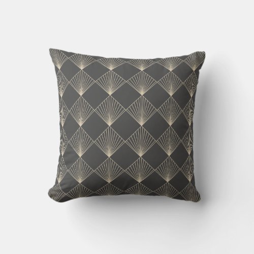 Art Deco Tile Line Art Pattern in Black and Gold Throw Pillow