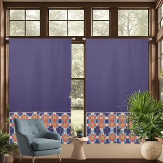 Art deco Tile Pattern Blue Orange Drapes Curtains