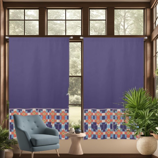 Art deco Tile Pattern Blue Orange Drapes Curtains (Art deco Tile Pattern Blue Orange Drapes Curtains)