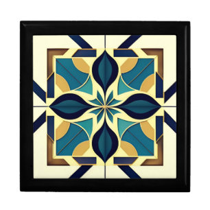 Art Deco Tile Wooden Jewelry Keepsake Box