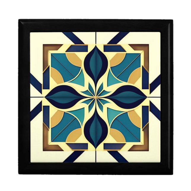 Art Deco Tile Wooden Jewelry Keepsake Box (Front)