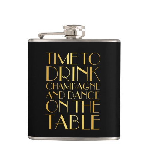 Art Deco Time to Drink Champagne Gold Flask