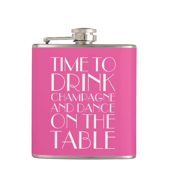 Art Deco Time to Drink Champagne Pink Flask (Front)