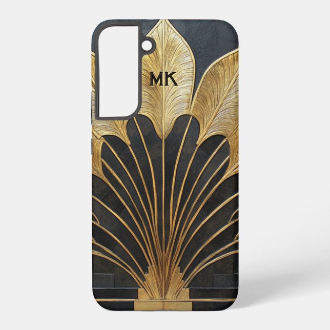 Art Deco Timeless Black Gold Monogram / Initial Samsung Galaxy Case (Back)