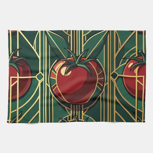 Art Deco Tomato Pattern Kitchen Towel (Horizontal)