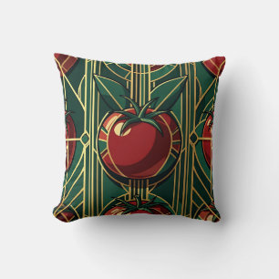 Art Deco Tomato Pattern Throw Pillow