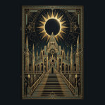 Art Deco Total Eclipse Palace Poster | Gold Teal<br><div class="desc">Witness the sublime beauty of the cosmos with the "Aura Celestial" Total Eclipse Palace poster. This masterpiece features a grand, central staircase leading the eye toward a towering architectural palace, all set beneath the dramatic silhouette of a total solar eclipse. The radiant corona of the sun glows behind a dark...</div>