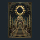 Art Deco Total Eclipse Palace Poster | Gold Teal<br><div class="desc">Witness the sublime beauty of the cosmos with the "Aura Celestial" Total Eclipse Palace poster. This masterpiece features a grand, central staircase leading the eye toward a towering architectural palace, all set beneath the dramatic silhouette of a total solar eclipse. The radiant corona of the sun glows behind a dark...</div>