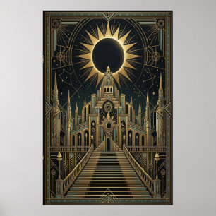 Art Deco Total Eclipse Palace Poster Gold Teal