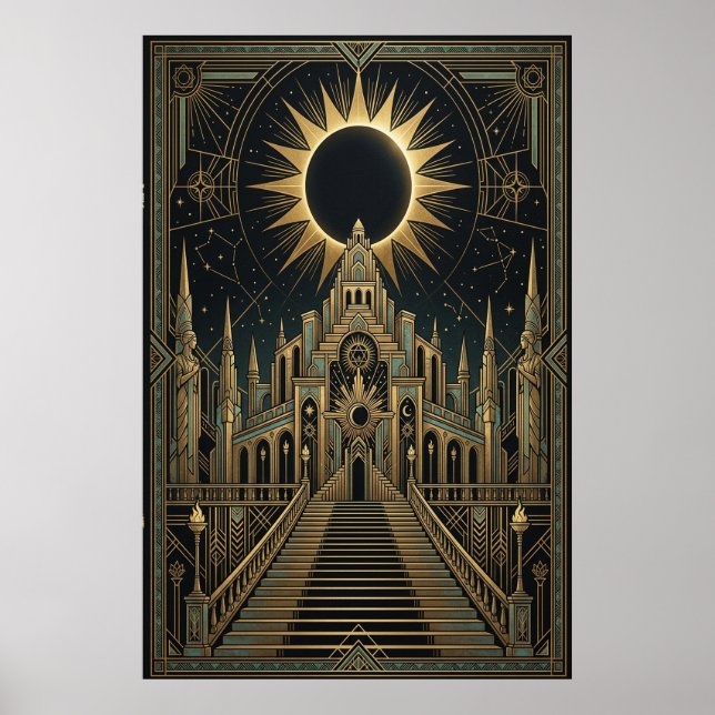 Art Deco Total Eclipse Palace Poster | Gold Teal  (Front)