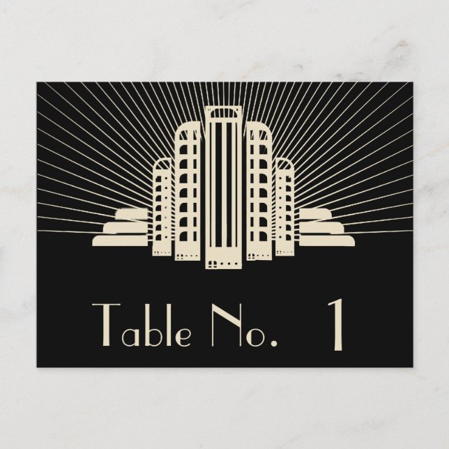 Art Deco Tower Ray in Black and Ivory Table Number (Front)