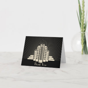 Art Deco Tower Ray in Black and Ivory Thank You