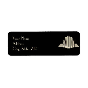 Art Deco Tower Ray in Black and Ivory Wedding Label