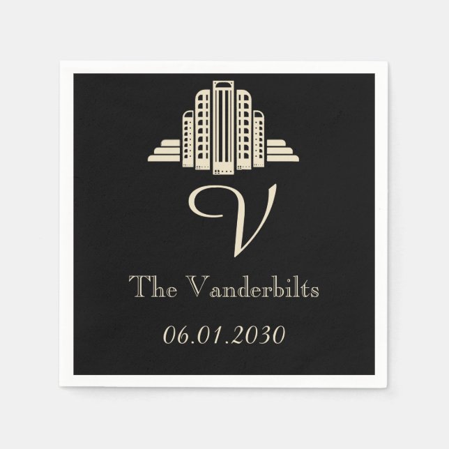 Art Deco Tower Ray Wedding Paper Napkins (Front)