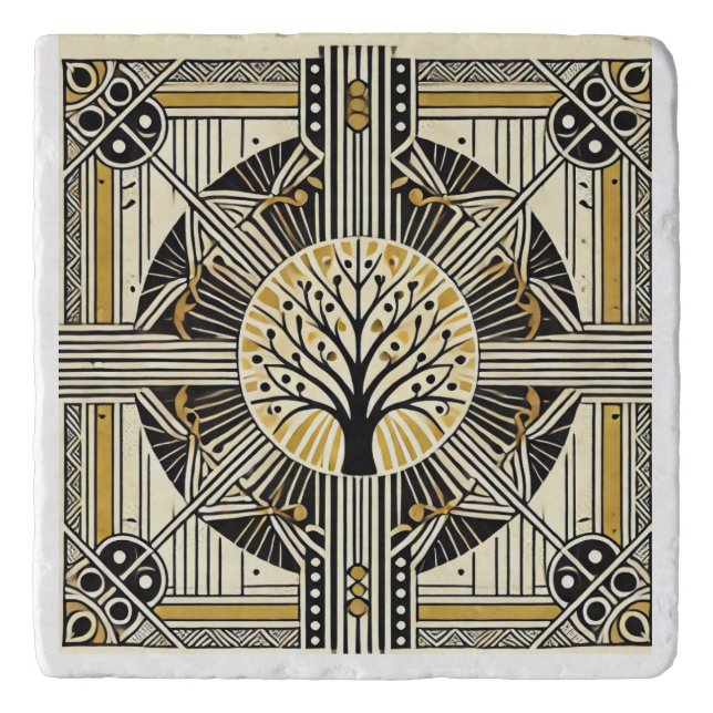 Art Deco Tree of Life Stone Trivet & Wall Hanging (Front)