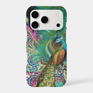 Art Deco Trendy Peacock Pink Aqua Purple Gold iPhone 17 Pro Case