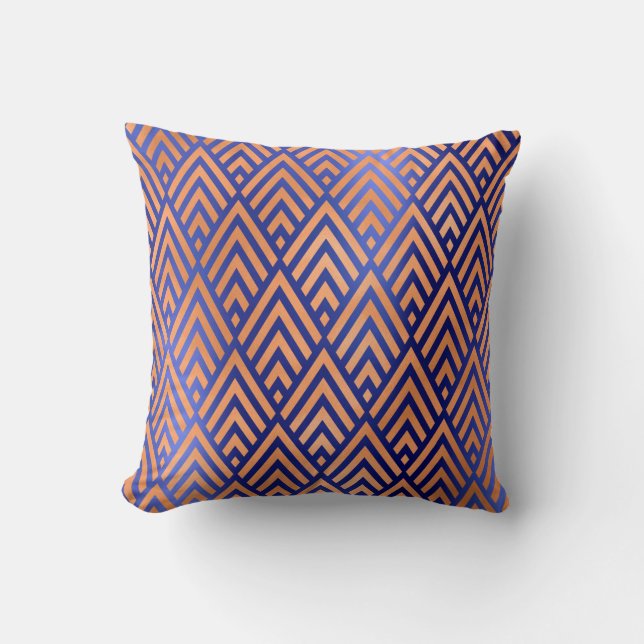 Art Deco Triangle Geometry Warm Copper Cobalt Blu Throw Pillow (Front)
