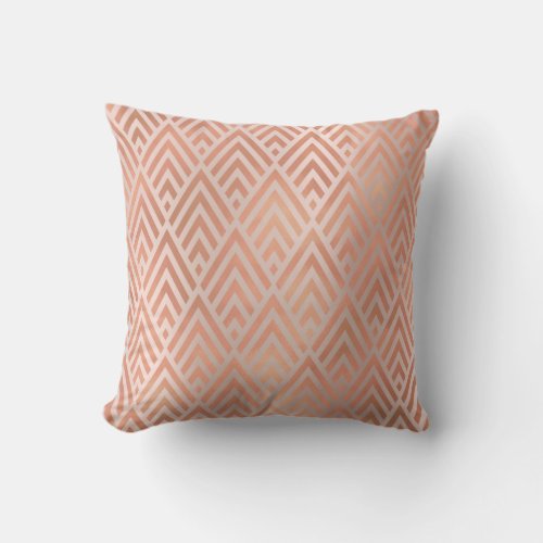 Art Deco Triangle Geometry Warm Rose Gold Diamond Throw Pillow