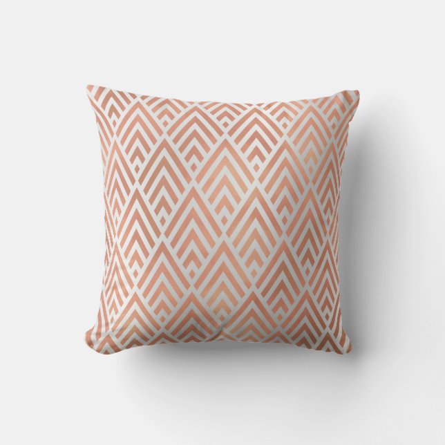 Art Deco Triangle Geometry White Rose Gray Diamond Throw Pillow (Front)