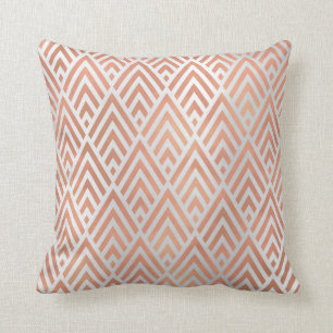 Art Deco Triangle Geometry White Rose Gray Diamond Throw Pillow