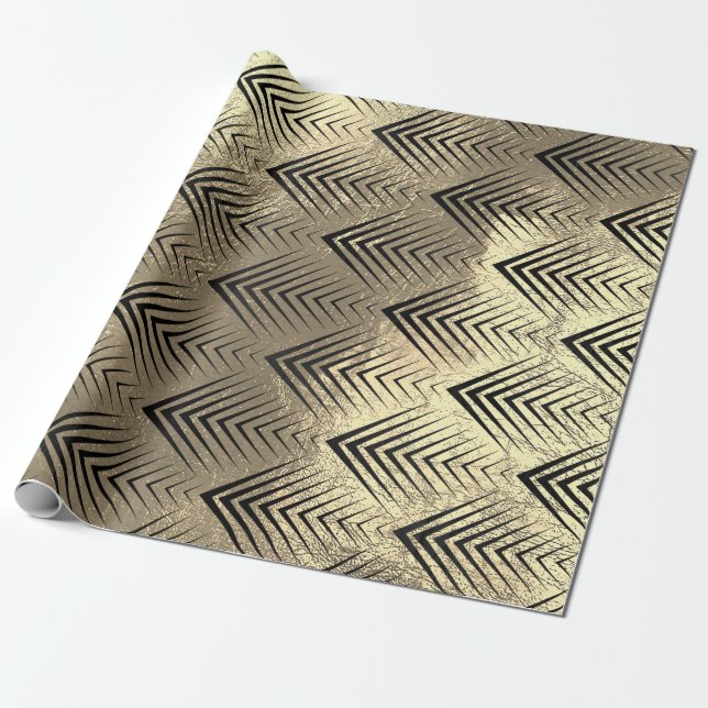 Art Deco Triangles Arrows Black Champaigne Gold Wrapping Paper (Unrolled)